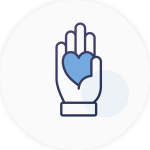 an icon of a hand holding a blue heart